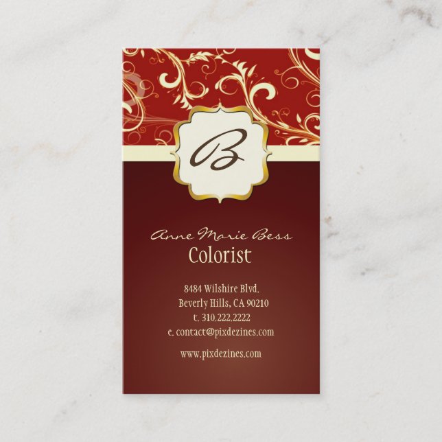 Monogram, damask + swirls  business cards (Front)