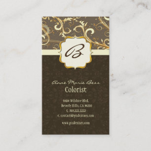 Monogram, damask + swirls  business cards
