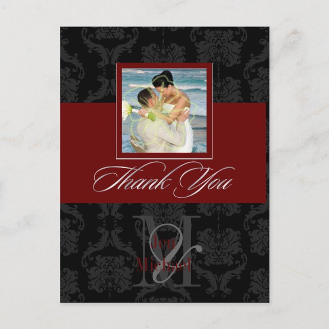 Monogram Damask, Thank You Photo DIY Colours Postcard (Front)