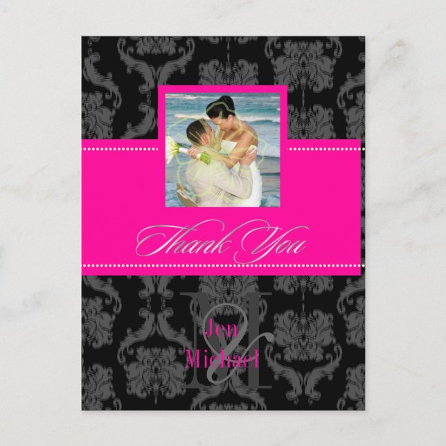 Monogram Damask, Thank You Photo postcards, Postcard (Front)