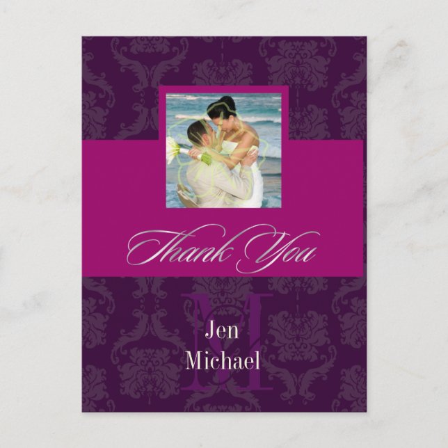 Monogram Damask, Thank You Photo postcards, Postcard (Front)
