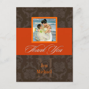 Monogram Damask, Thank You Photo postcards, Postcard