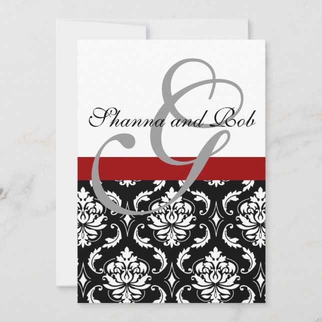 Monogram Damask Wedding Invitation 5 x 7 Inches (Front)