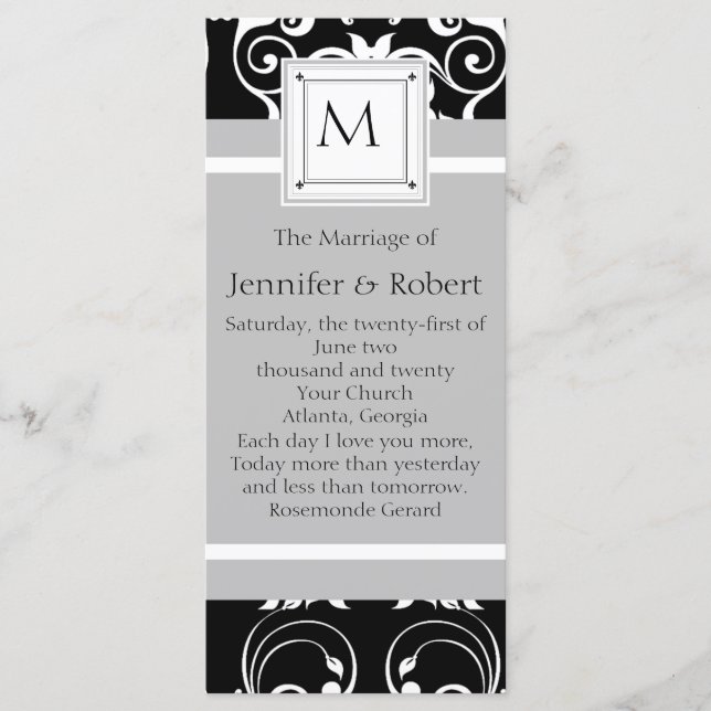 Monogram Damask Wedding Program Programme (Front)