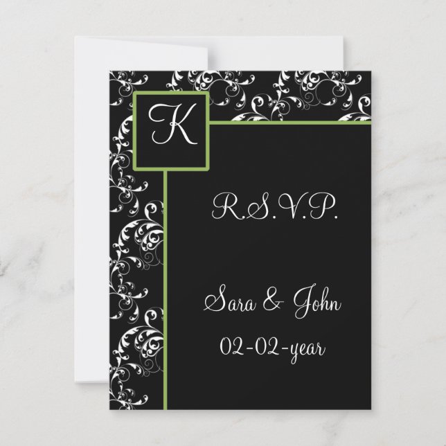 Monogram damask wedding R.S.V.P RSVP Card (Front)
