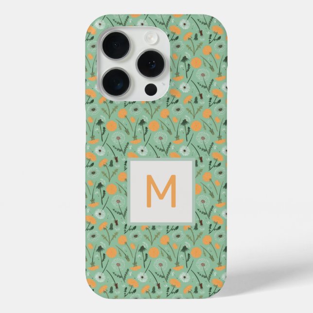 Monogram Dandelion Flowers Orange Floral Pattern Case-Mate iPhone Case (Back)