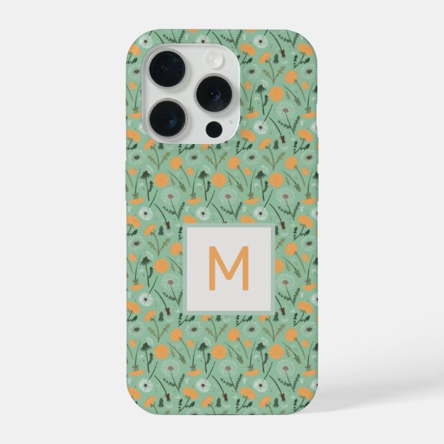Monogram Dandelion Flowers Orange Floral Pattern iPhone Case (Back)
