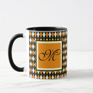 Monogram dark autumn argyle mug