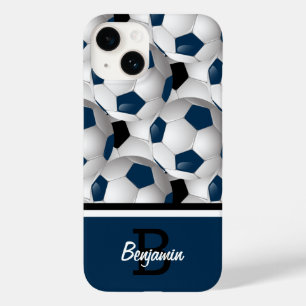 Monogram Dark Blue Black Soccer Ball Pattern Case-Mate iPhone 14 Case