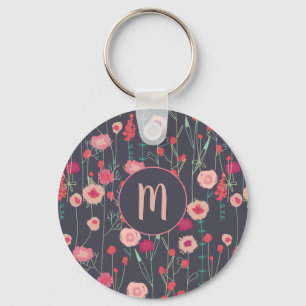 Monogram Dark Floral Key Ring
