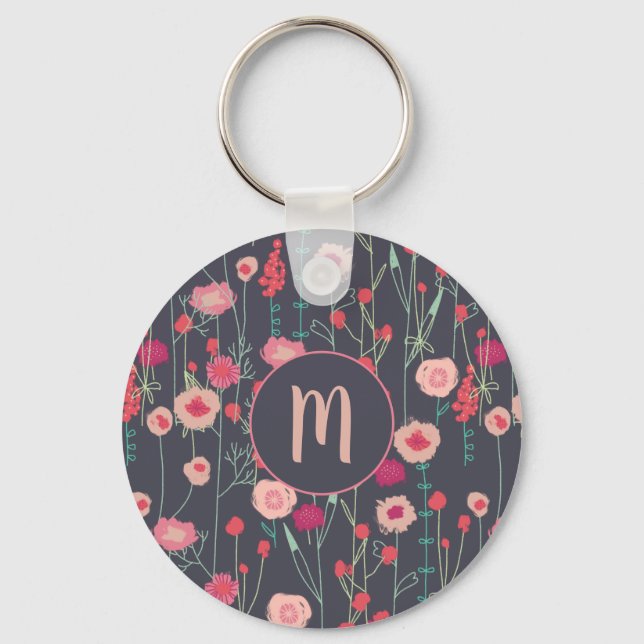 Monogram Dark Floral Key Ring (Front)