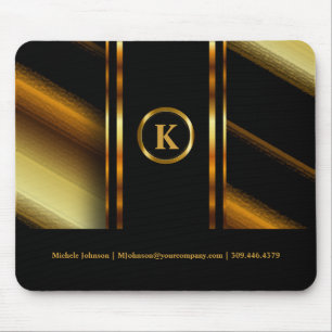 Monogram Dark Gold & Black Diagonal Stripes Mouse Mat