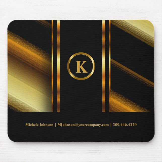 Monogram Dark Gold & Black Diagonal Stripes Mouse Mat (Front)