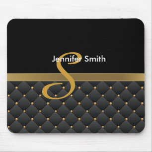 Monogram Dark Gold & Black Pattern Design Mouse Mat