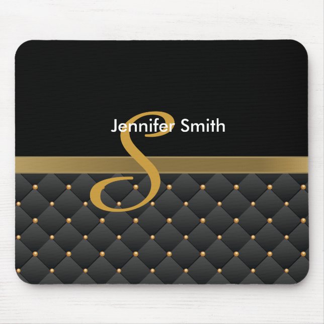 Monogram Dark Gold & Black Pattern Design Mouse Mat (Front)