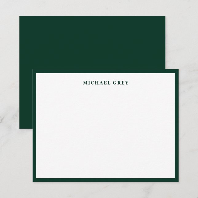 Monogram Dark Green Elegant Border Card (Front/Back)
