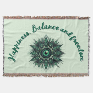 Monogram Dark Green Evil Eye Symbol on green   Throw Blanket