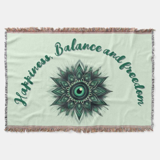 Monogram Dark Green Evil Eye Symbol on green | Throw Blanket (Front)