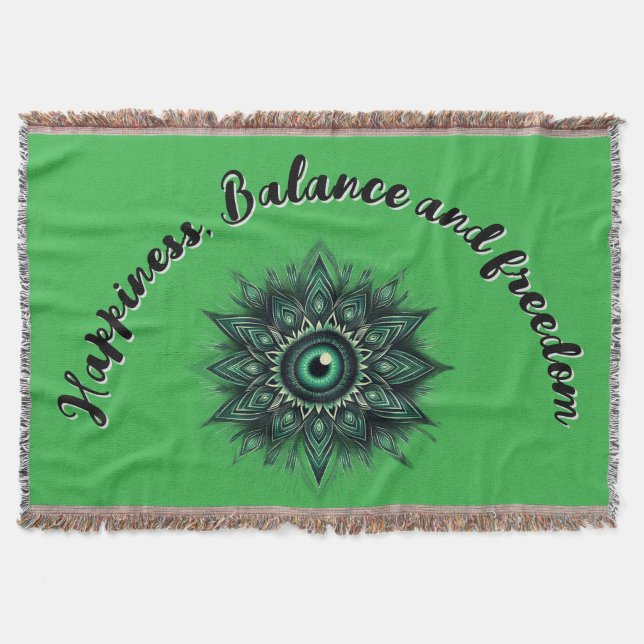 Monogram Dark Green Evil Eye Symbol on green | Throw Blanket (Front)