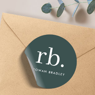 Monogram Dark Green Modern Minimalist Classic Round Sticker