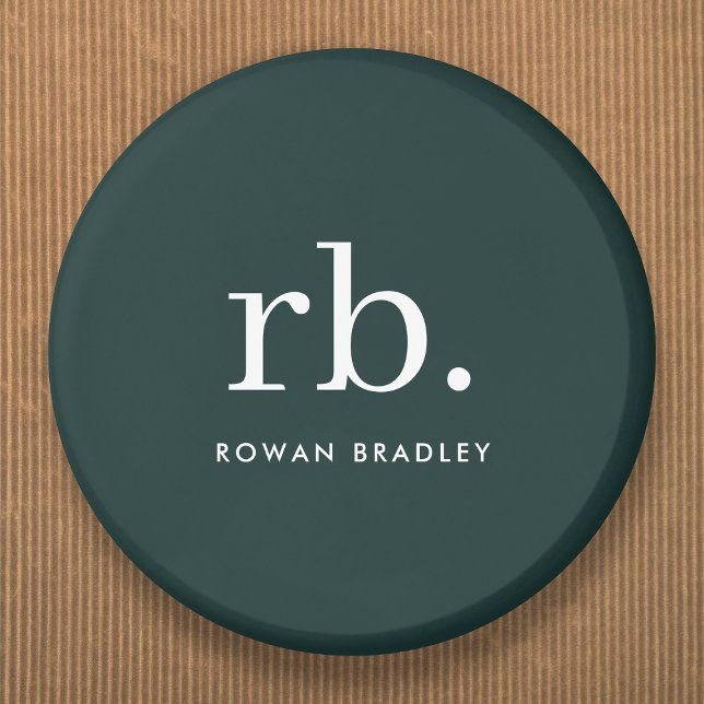 Monogram Dark Green Stylish Modern Minimalist 6 Cm Round Badge (Creator Uploaded)