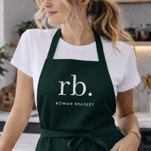 Monogram Dark Green Stylish Modern Minimalist Apron