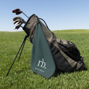 Monogram Dark Green Stylish Modern Minimalist Golf Towel