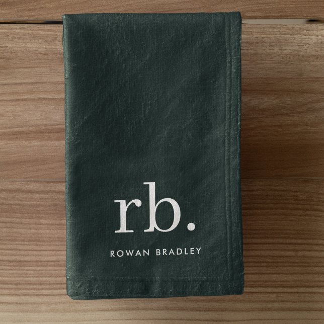 Monogram Dark Green Stylish Modern Minimalist Hand Towel (Creator Uploaded)