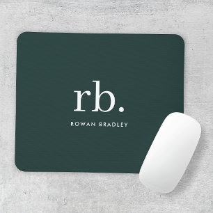 Monogram Dark Green Stylish Modern Minimalist Mouse Mat