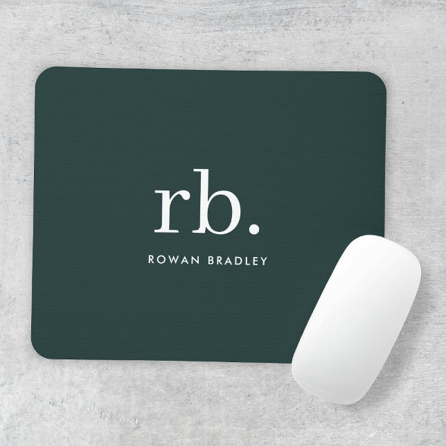 Monogram Dark Green Stylish Modern Minimalist Mouse Mat (Creator Uploaded)