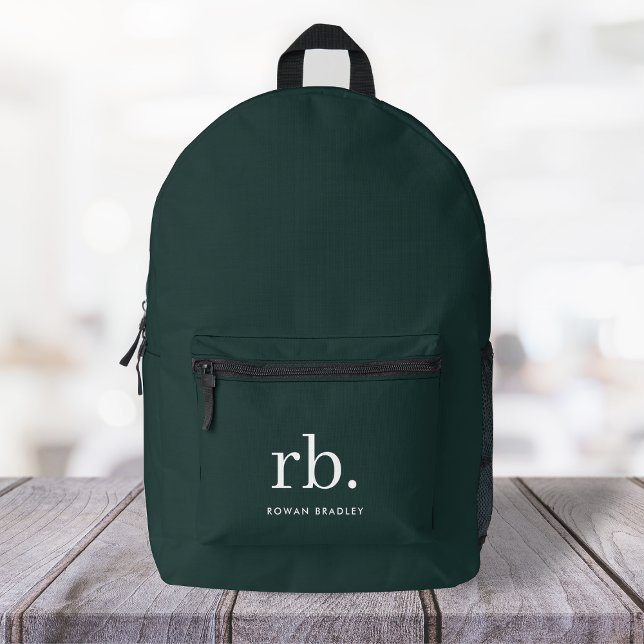Monogram Dark Green Stylish Modern Minimalist Printed Backpack (Creator Uploaded)