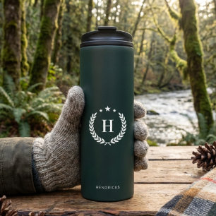 Monogram Dark Green Stylish Modern Minimalist Thermal Tumbler