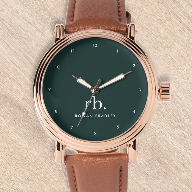 Monogram Dark Green Stylish Modern Minimalist Watc Watch (Creator Uploaded)