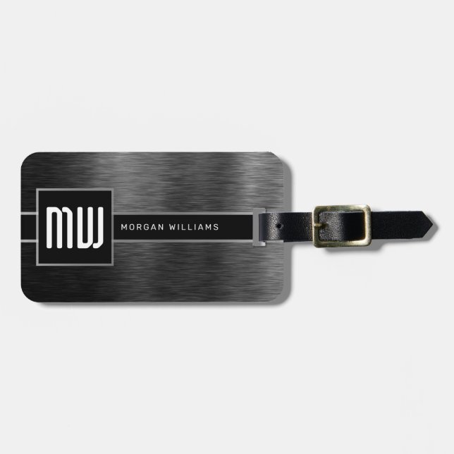 Monogram Dark Grey Brushed Steel Luggage Tag (Front Horizontal)