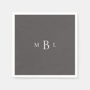  Monogram Dark  Grey Elegant Wedding Cocktail Napkin