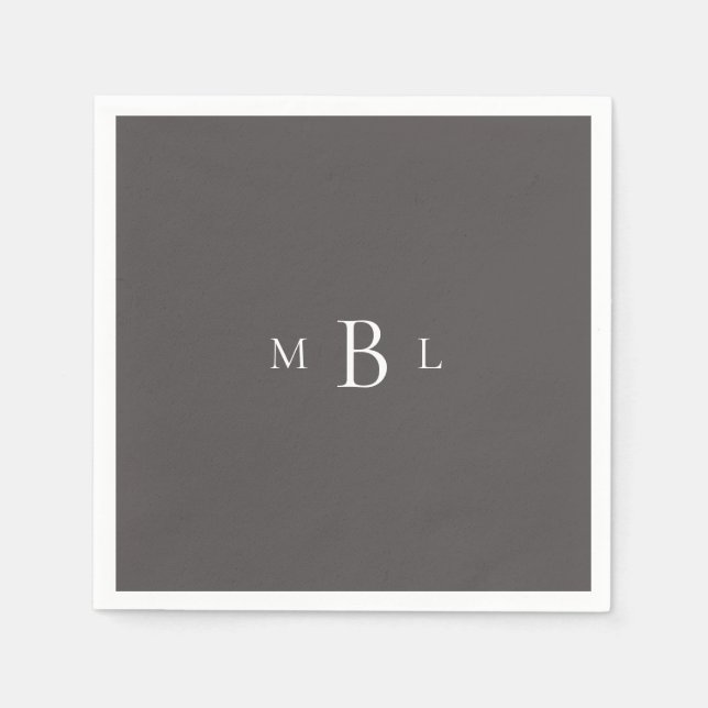 Monogram Dark  Grey Elegant Wedding Cocktail Napkin (Front)