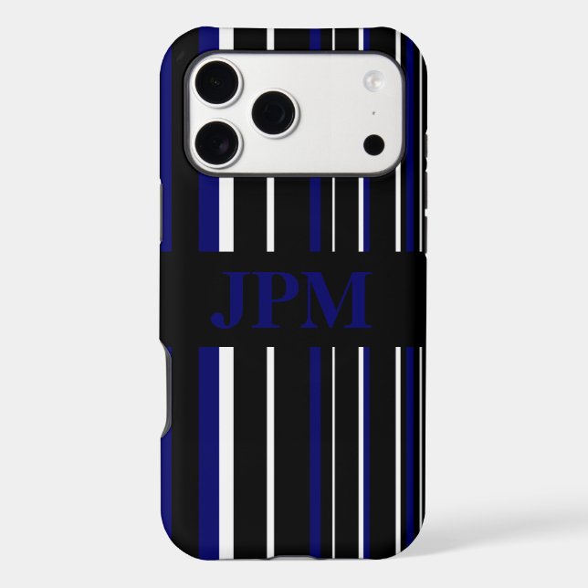 Monogram Dark Navy Blue, Black, Barcode Stripe (Back)