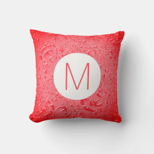 Monogram Dark Pink Color Embossed Floral Cushion