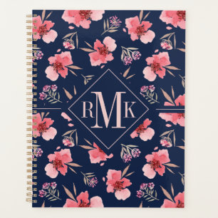 Monogram Dark Pink Watercolor Pattern Planner