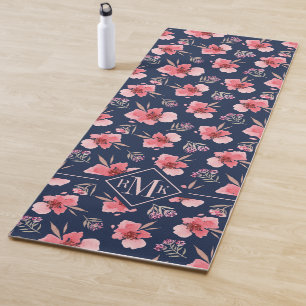 Monogram   Dark Pink Watercolor Pattern Yoga Mat