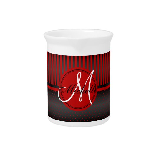 Monogram Dark Red Polka Dots and Black Stripes Pitcher