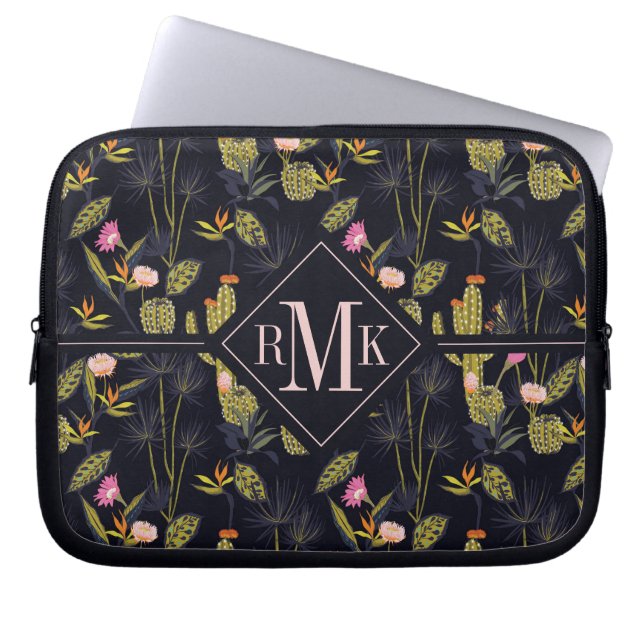 Monogram | Dark Summer Night Cactus Pattern Laptop Sleeve (Front)