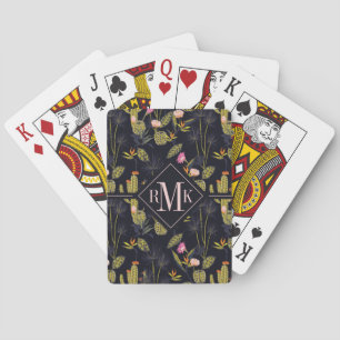 Monogram   Dark Summer Night Cactus Pattern Playing Cards