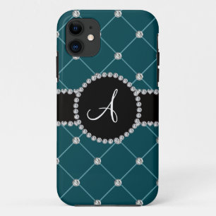 Monogram dark teal tuft diamonds iPhone 11 case
