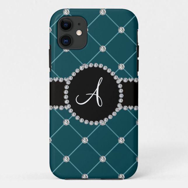 Monogram dark teal tuft diamonds Case-Mate iPhone case (Back)