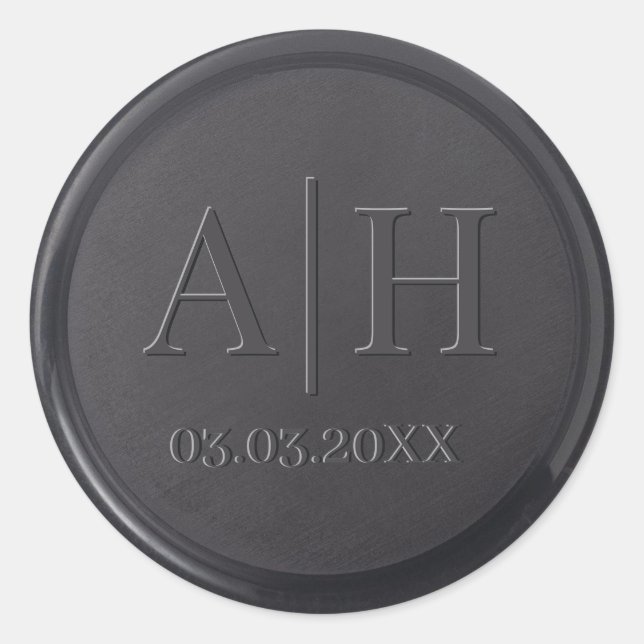 Monogram Date Black Wax Seal Sticker (Front)