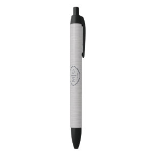 Monogram Date Premium Brushed Silver Metal Texture Black Ink Pen