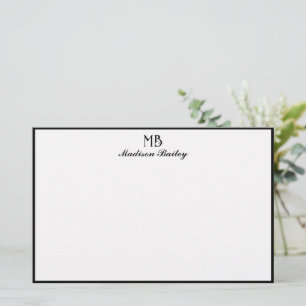 Monogram Decorative Typography Black Border Stationery