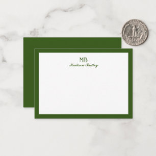 Monogram Decorative Typography Dark Moss Green Card