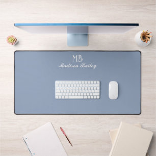 Monogram Decorative Typography Dusty Blue Desk Mat